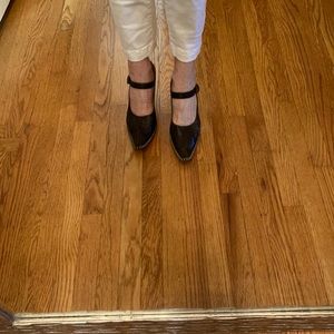 Black leather high heels